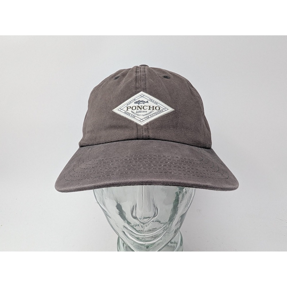 Poncho Outdoors Hat Cap Strap Back Mens One Size Gray Patch Twill Outdoor